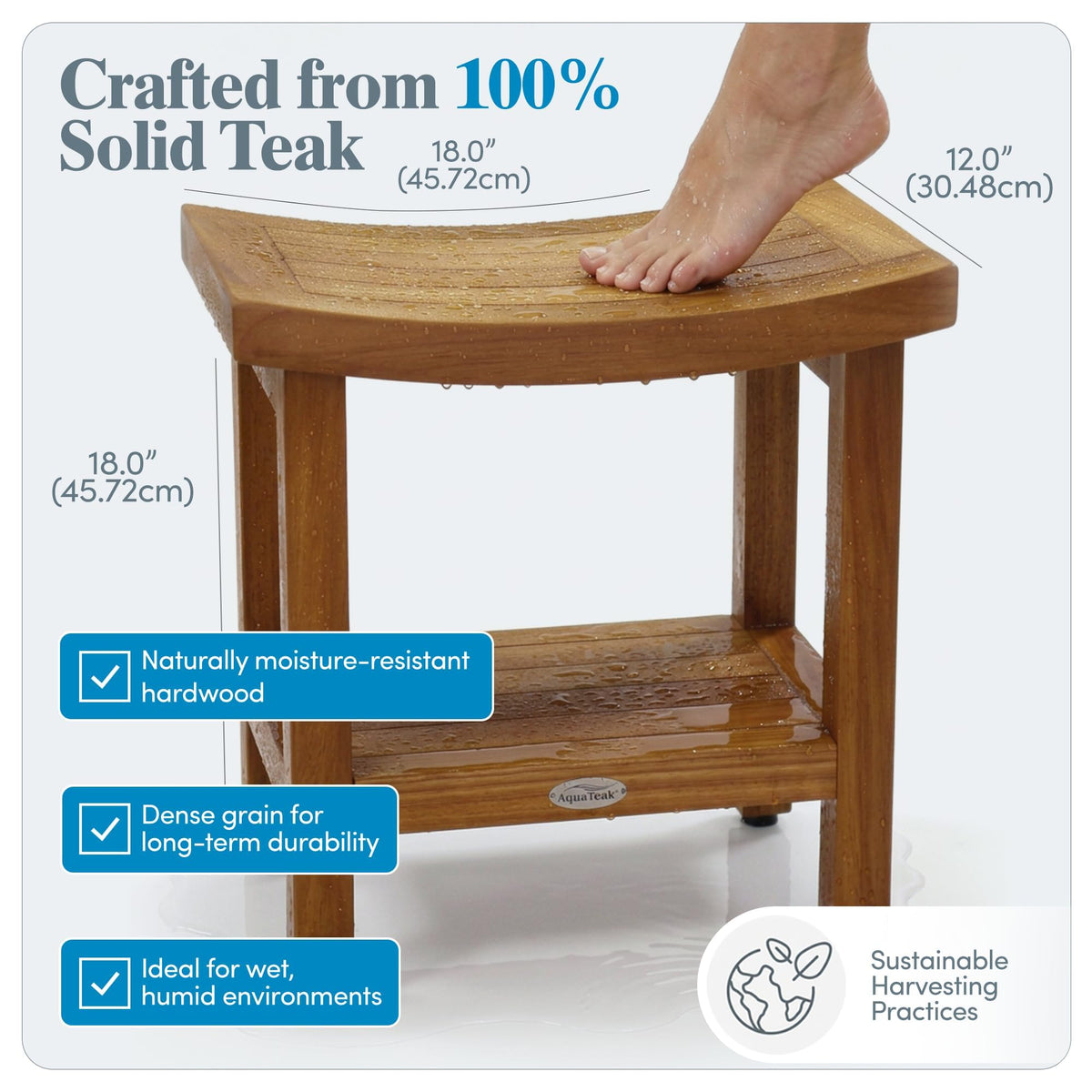 18" Teak Shower Bench S382
