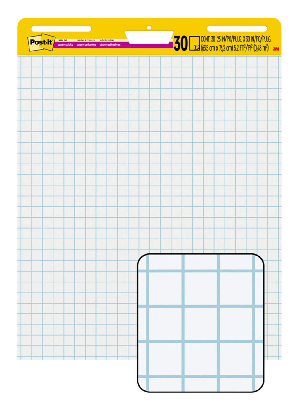 Super Sticky Easel Pad, 1" Grid Lines, 25" x 30", White, 30 Sheets F771038