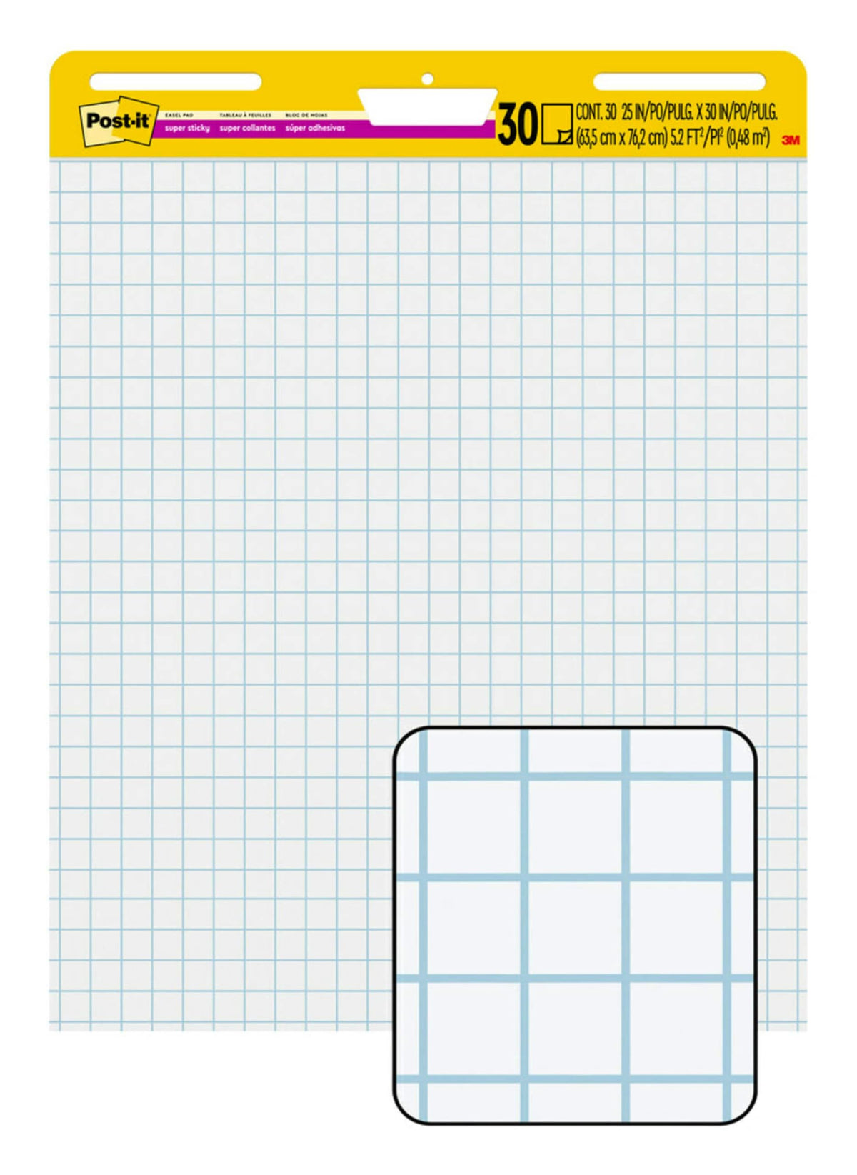 Super Sticky Easel Pad, 1" Grid Lines, 25" x 30", White, 30 Sheets F771038