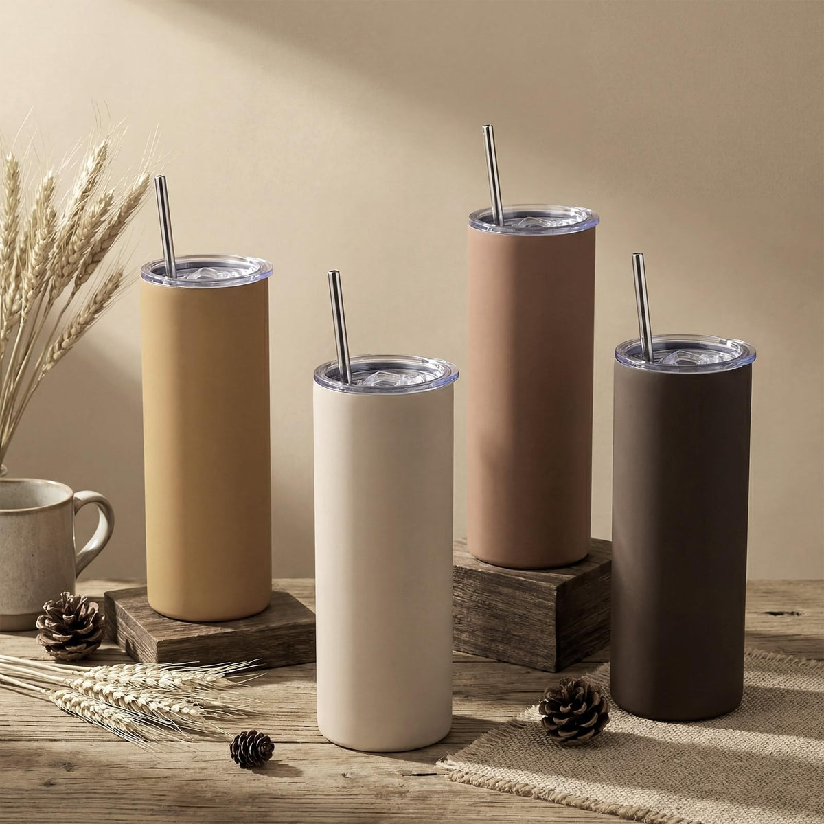 8 Pcs 20oz Insulated Stainless Steel Tumbler with Lid and Straw B494429