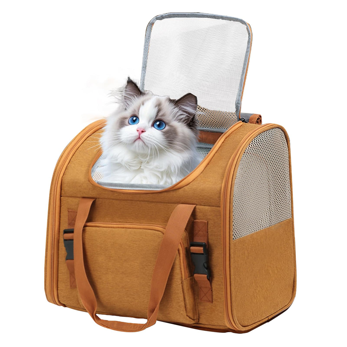 Brown Expandable Breathable Mesh Cat Carrier Backpack H34563