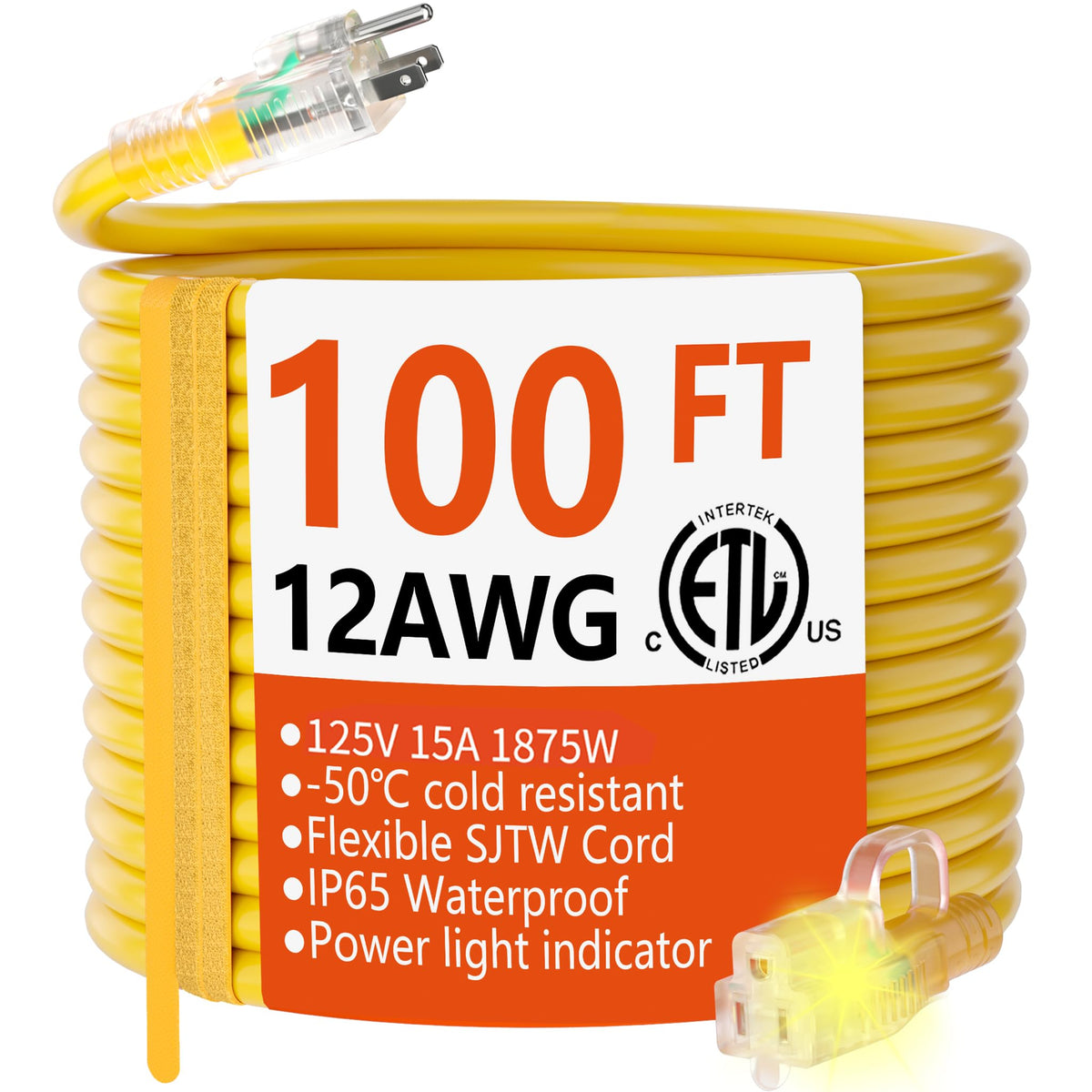 12/3 Gauge Heavy Duty Outdoor Extension Cord 100 FT Waterproof L663909