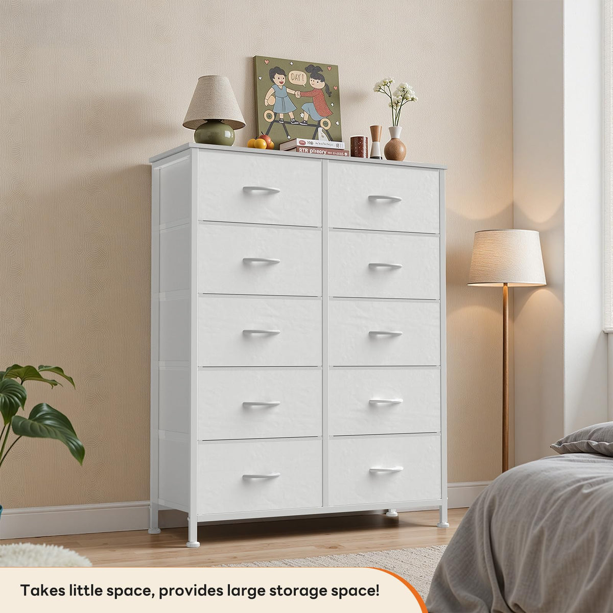 White 10 Drawer Tall Dresser F8081