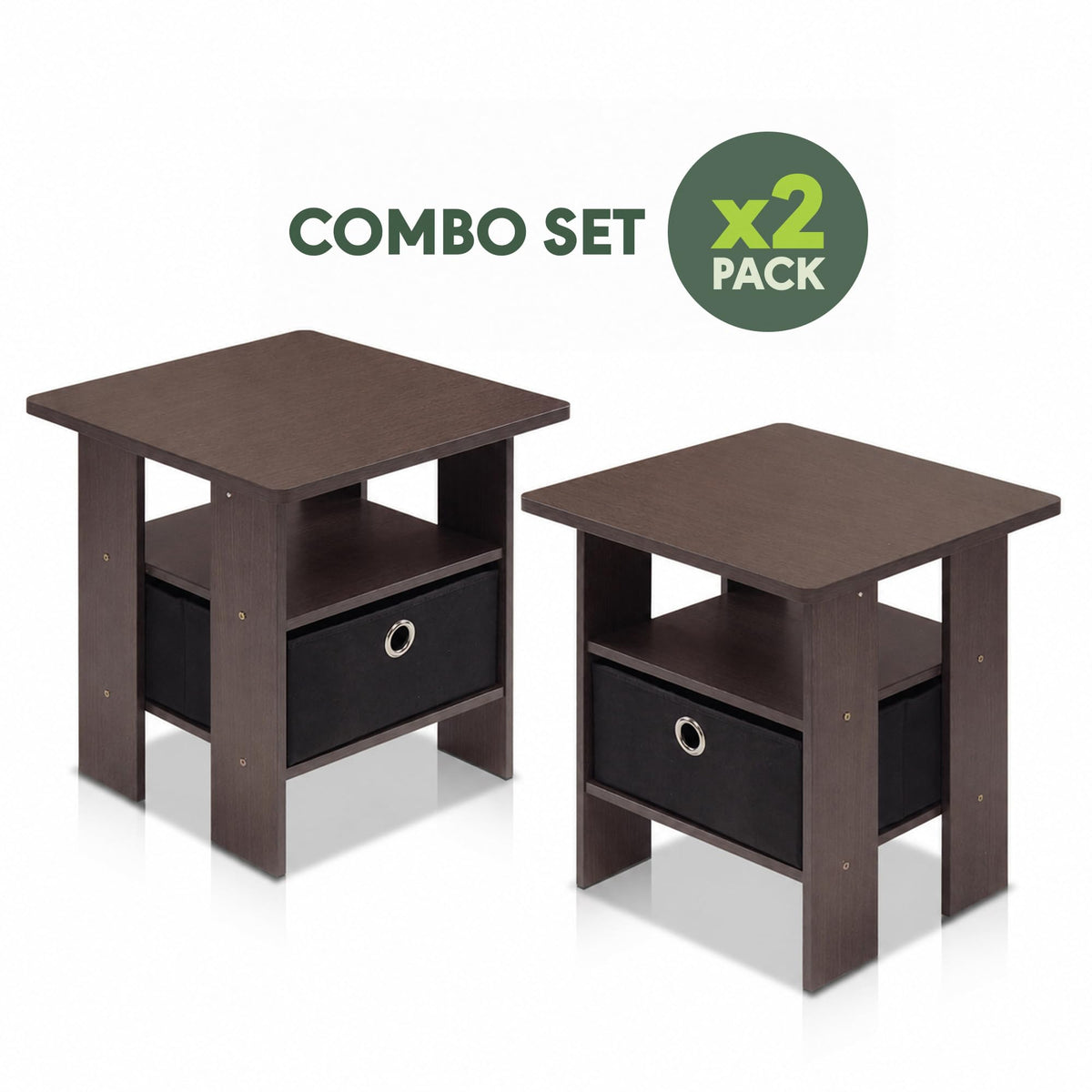 Brown 3-Tier Square Side Table Set of 2 L2656