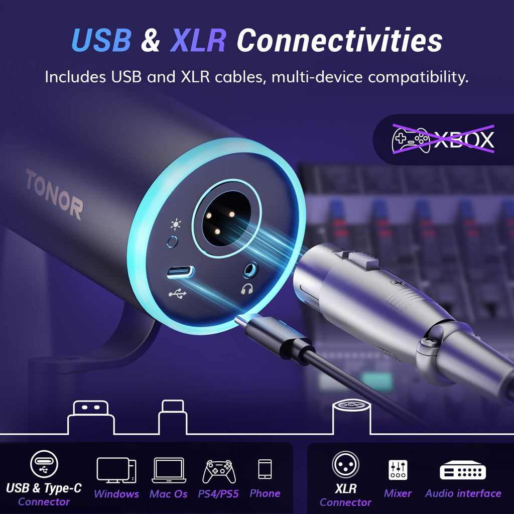 Black XLR USB Dynamic Podcast Microphone with Boom Arm H41985