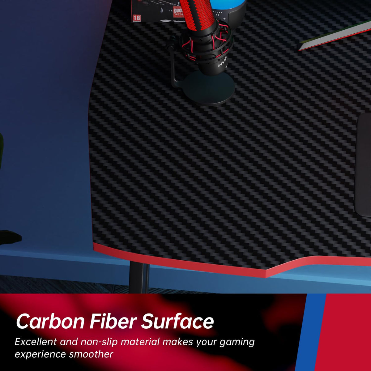 47.2 Inch Z Shaped Carbon Fiber Gaming Desk with Headphone Hook M91225