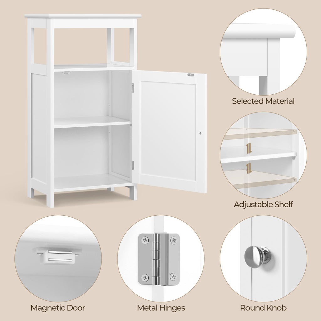 White Bathroom Storage Cabinet with Door & Open Shelf V78299