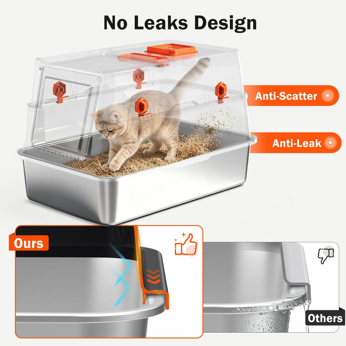 XL Enclosed Stainless Steel Cat Litter Box with Lid R5588