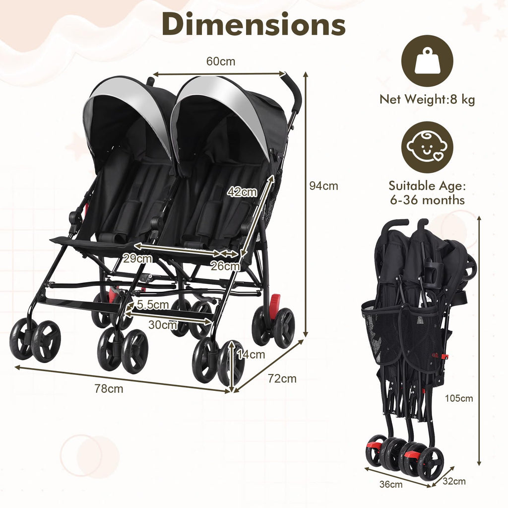 Lightweight Double Umbrella Stroller with Cup Holder and Adjustable Canopy I417