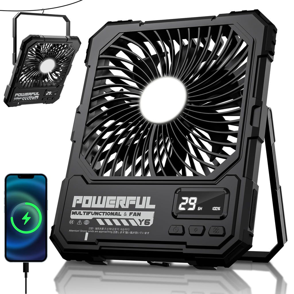 20000mAh Rechargeable Battery Powered Fan with LED Light P9864