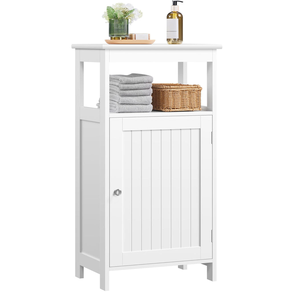 White Bathroom Storage Cabinet with Door & Open Shelf V78299