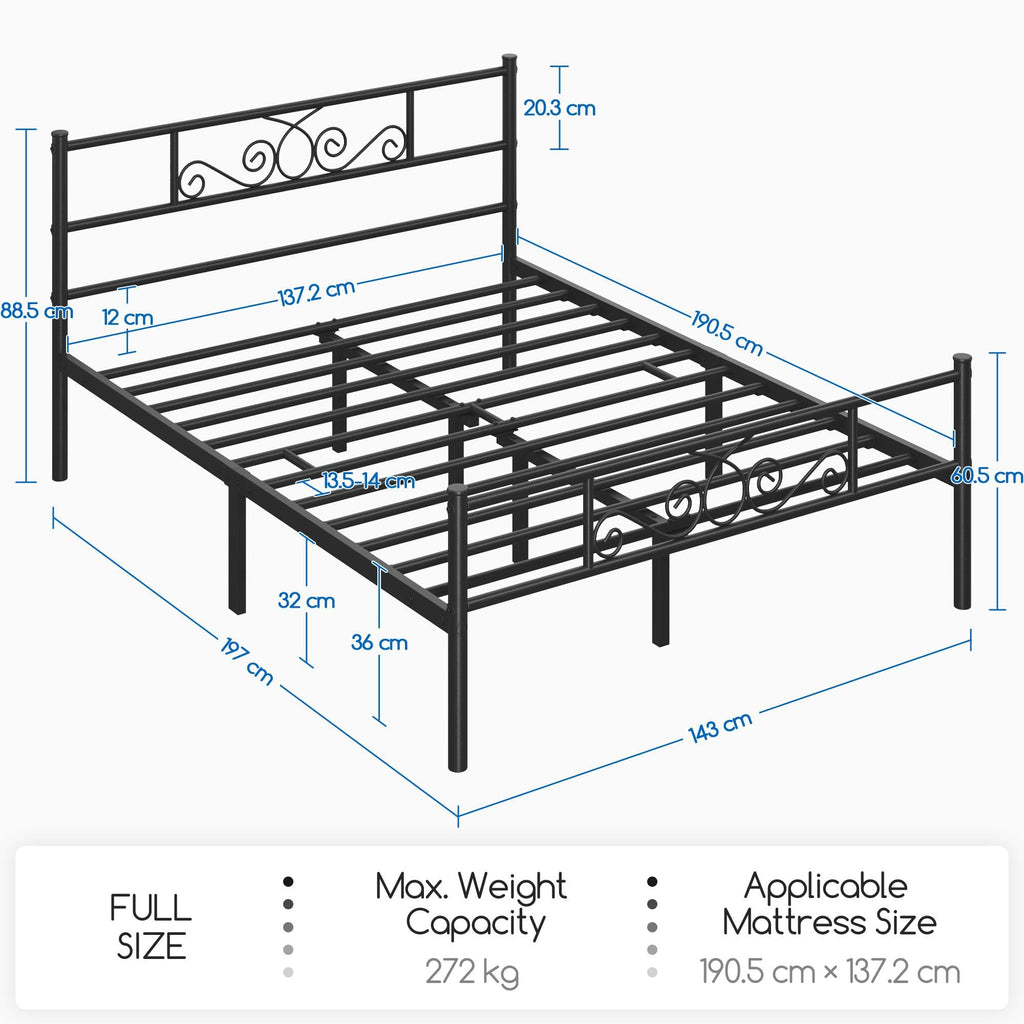 Black Metal Bed Frame with Headboard and Footboard T656070