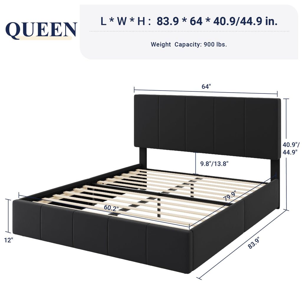 Queen Size Black Dutch Velvet Upholstered Platform Bed Frame S291225
