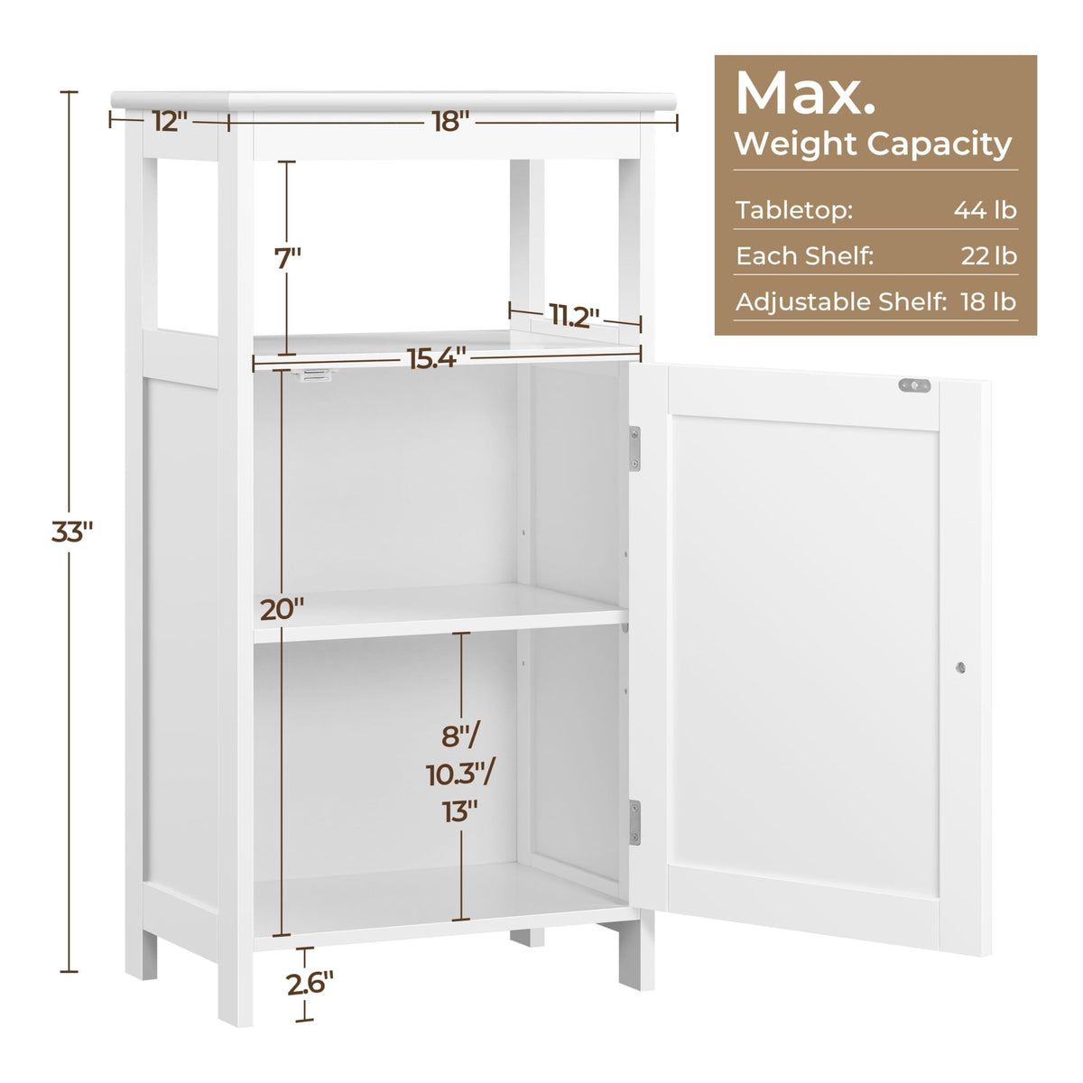 White Bathroom Storage Cabinet with Door & Open Shelf V78299