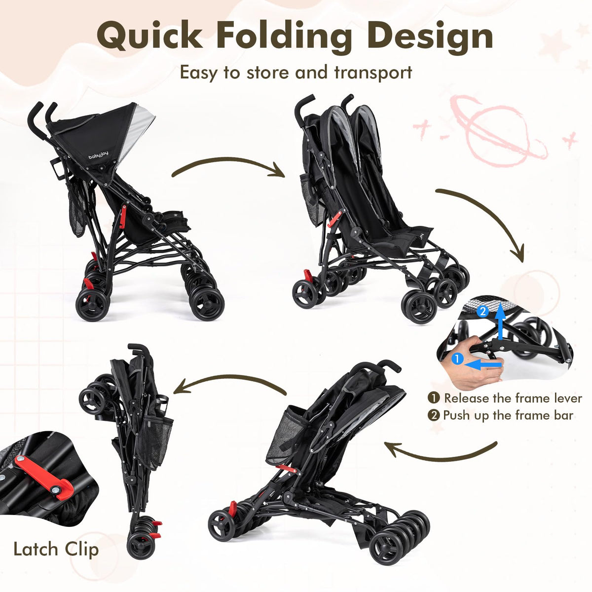 Lightweight Double Umbrella Stroller with Cup Holder and Adjustable Canopy I417