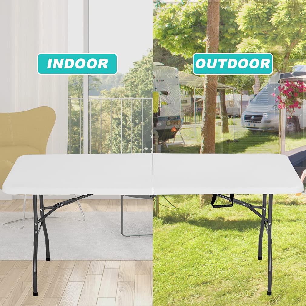 6 ft Folding Table Portable Heavy Duty Adjustable Height White W275