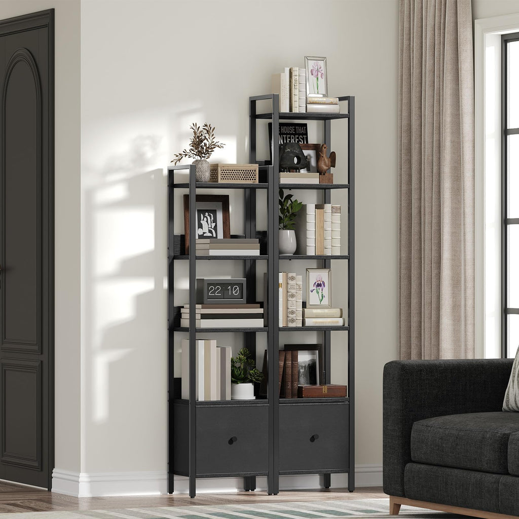 Black 5-Tier Bookshelf with Drawer O3907