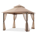 Khaki 9x9 Outdoor Patio Gazebo with Mosquito Netting E225