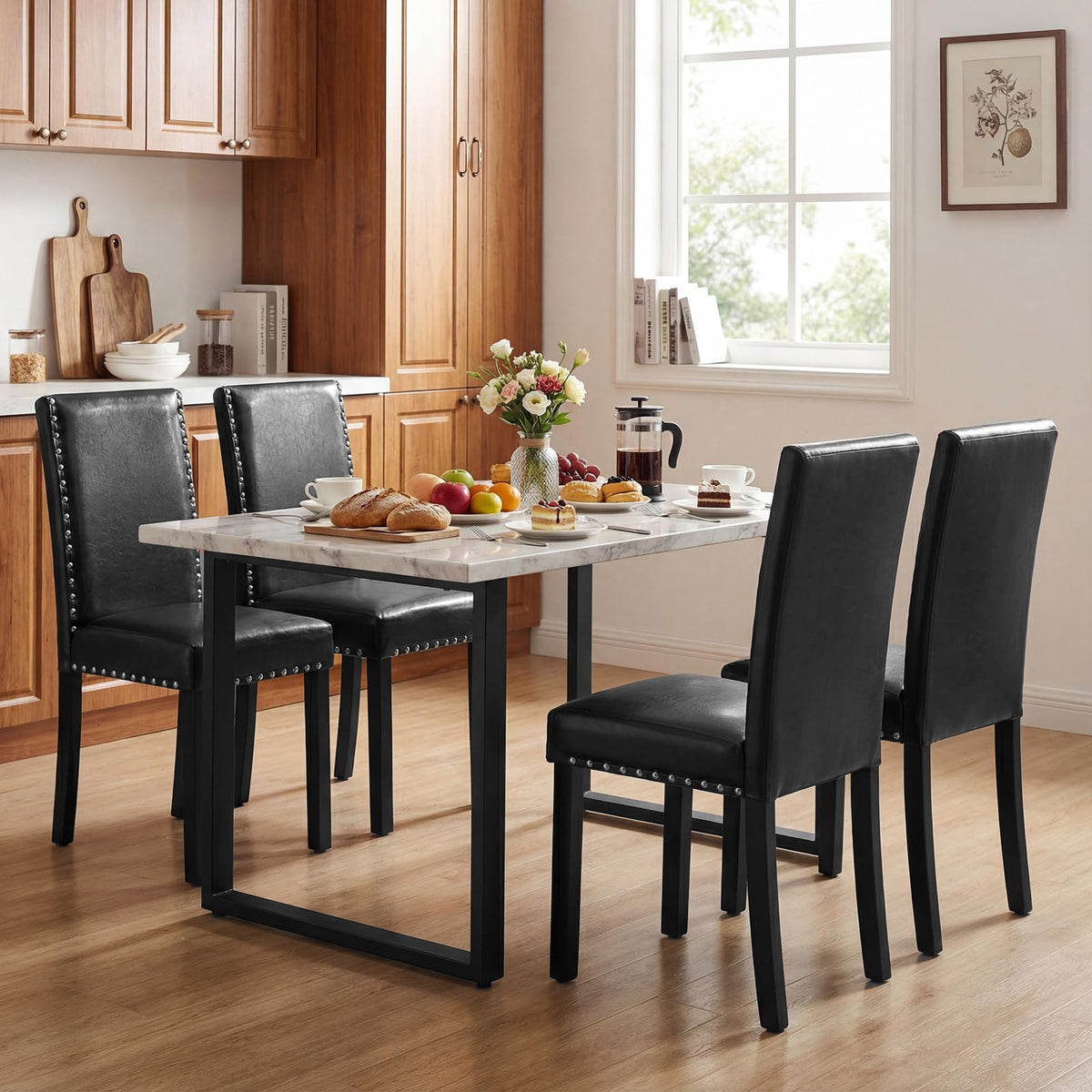Black Faux Leather Upholstered Dining Chairs Set of 4 E8092