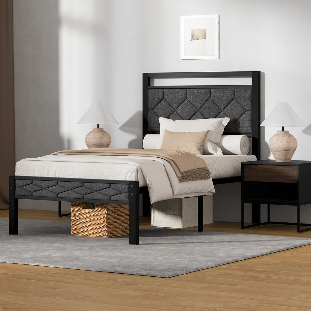 Full Size Upholstered Bed Frame Grey Q573
