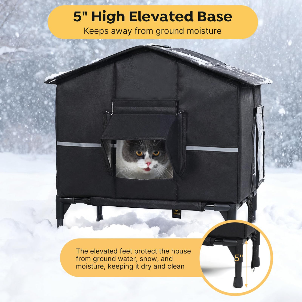 Weatherproof Elevated Insulated Outdoor Cat House Y795045