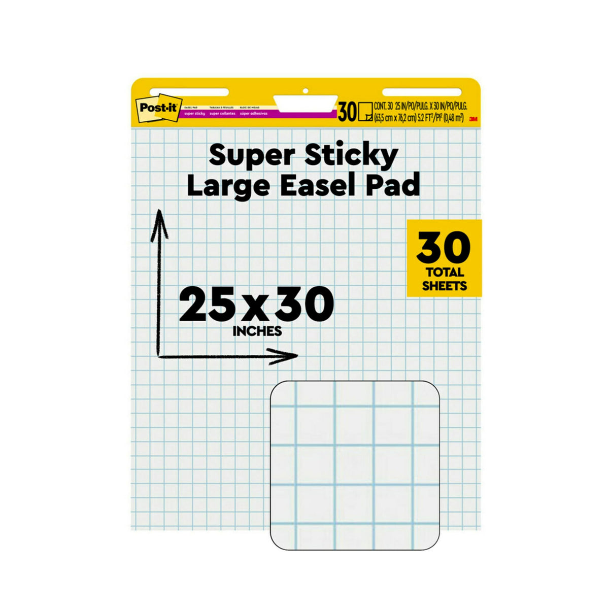 Super Sticky Easel Pad, 1" Grid Lines, 25" x 30", White, 30 Sheets F771038