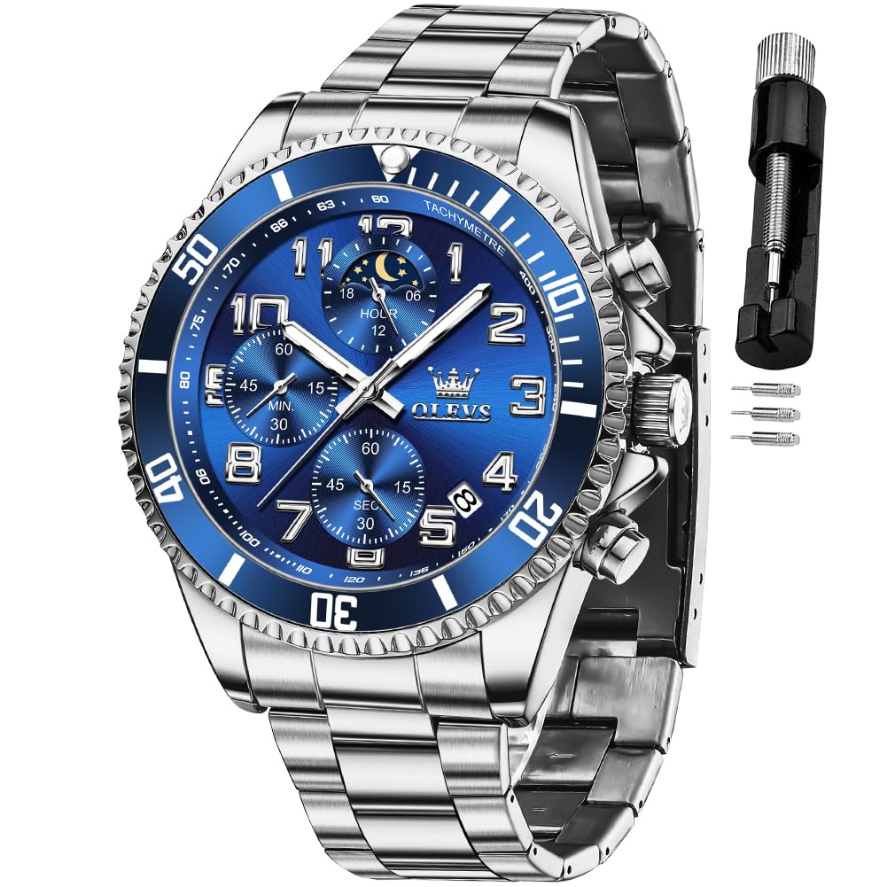 Mens Chronograph Moon Phase Two Tone Stainless Steel Waterproof Luminous Wrist Watch R5526