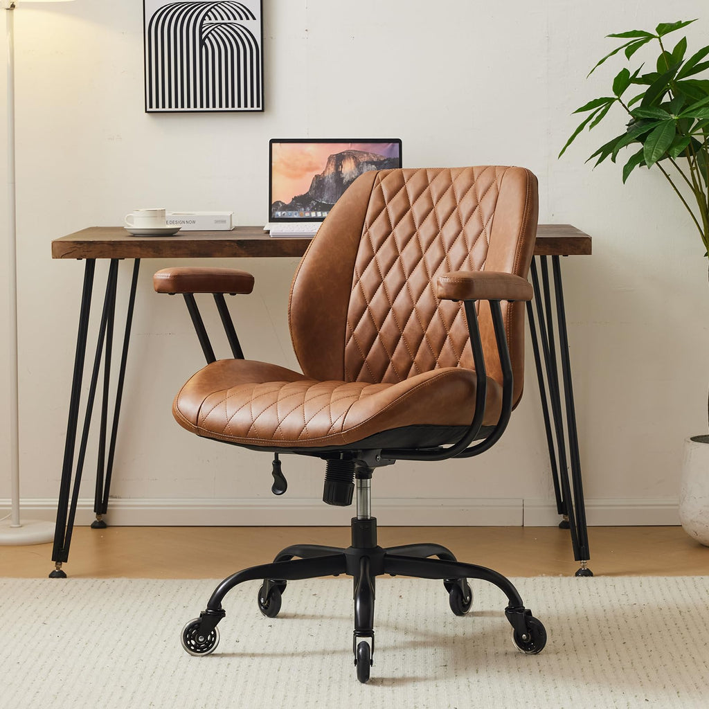 Brown Leather Ergonomic Office Chair with Lumbar Support H8723