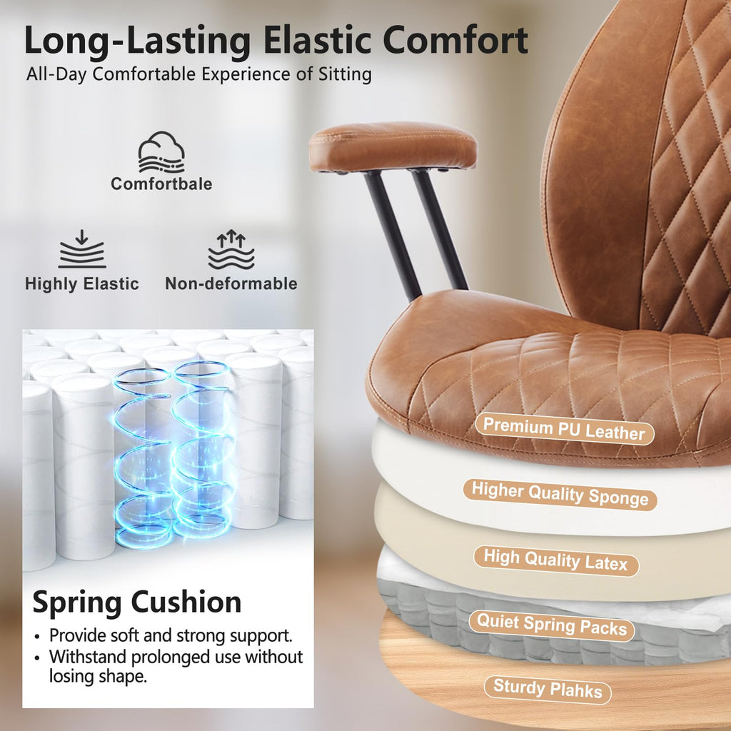 Brown Leather Ergonomic Office Chair with Lumbar Support H8723