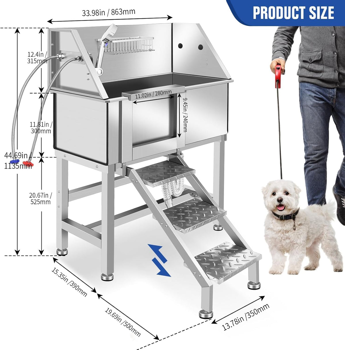 34" Stainless Steel Dog Grooming Tub with Stairs O293