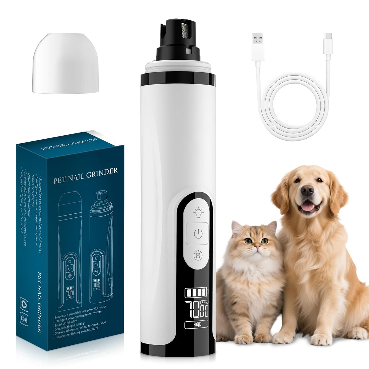 Quiet Dog Nail Grinder with Guard & 2 LED Lights X851