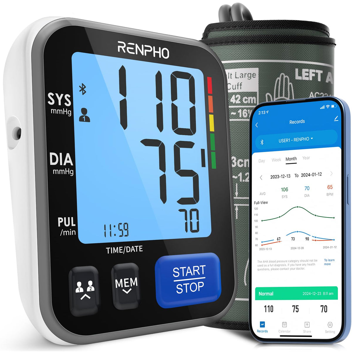 Smart Blood Pressure Monitor with Wide Cuff S137
