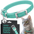 Soft Leather Cat Collar with Safety Elastic Strap K5384