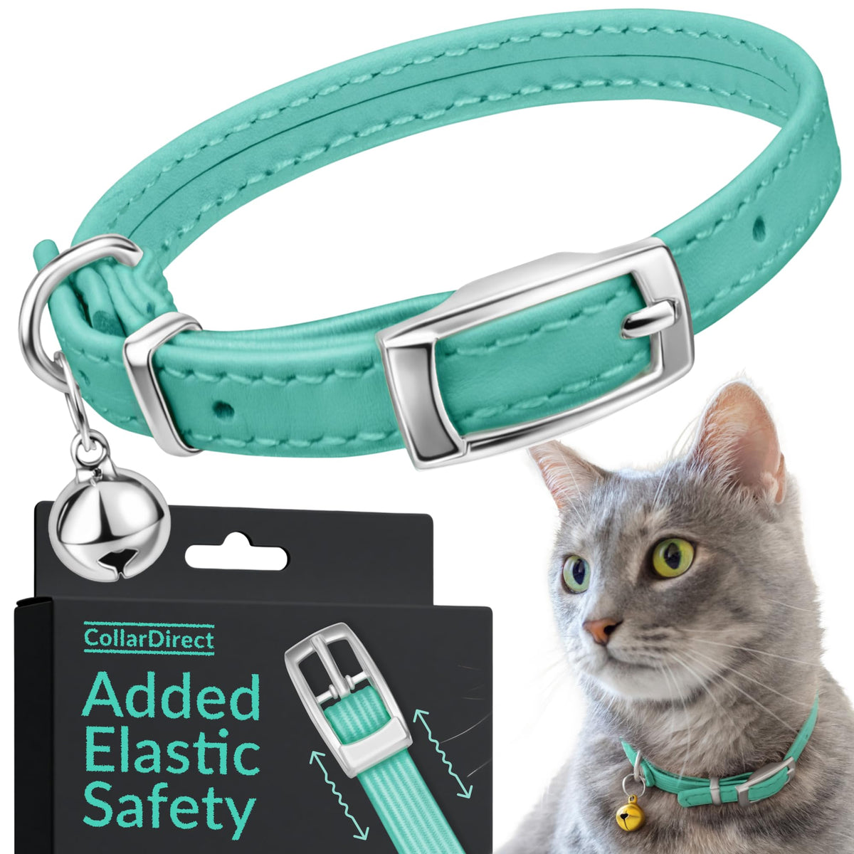 Soft Leather Cat Collar with Safety Elastic Strap K5384