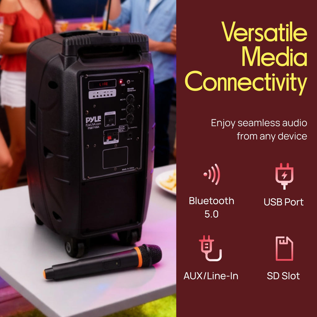 1000W Portable Bluetooth PA Speaker with 10'' Subwoofer and Wireless Mic Y16356