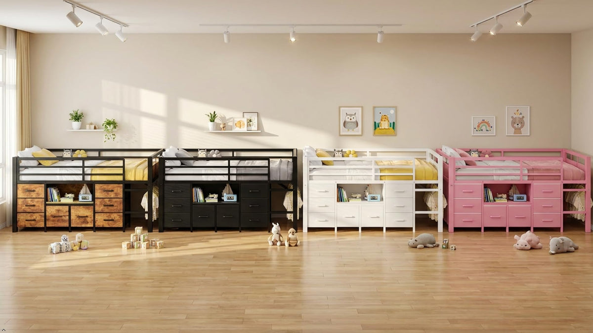 Black Twin Size Low Loft Bed with 8 Storage Drawers Z835