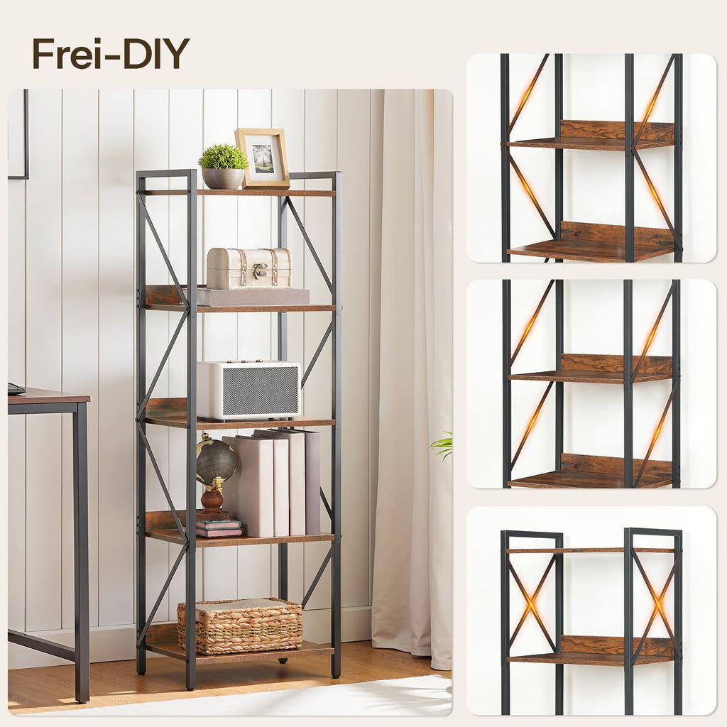 5-Tier Industrial Bookshelf with Metal Frame T53962