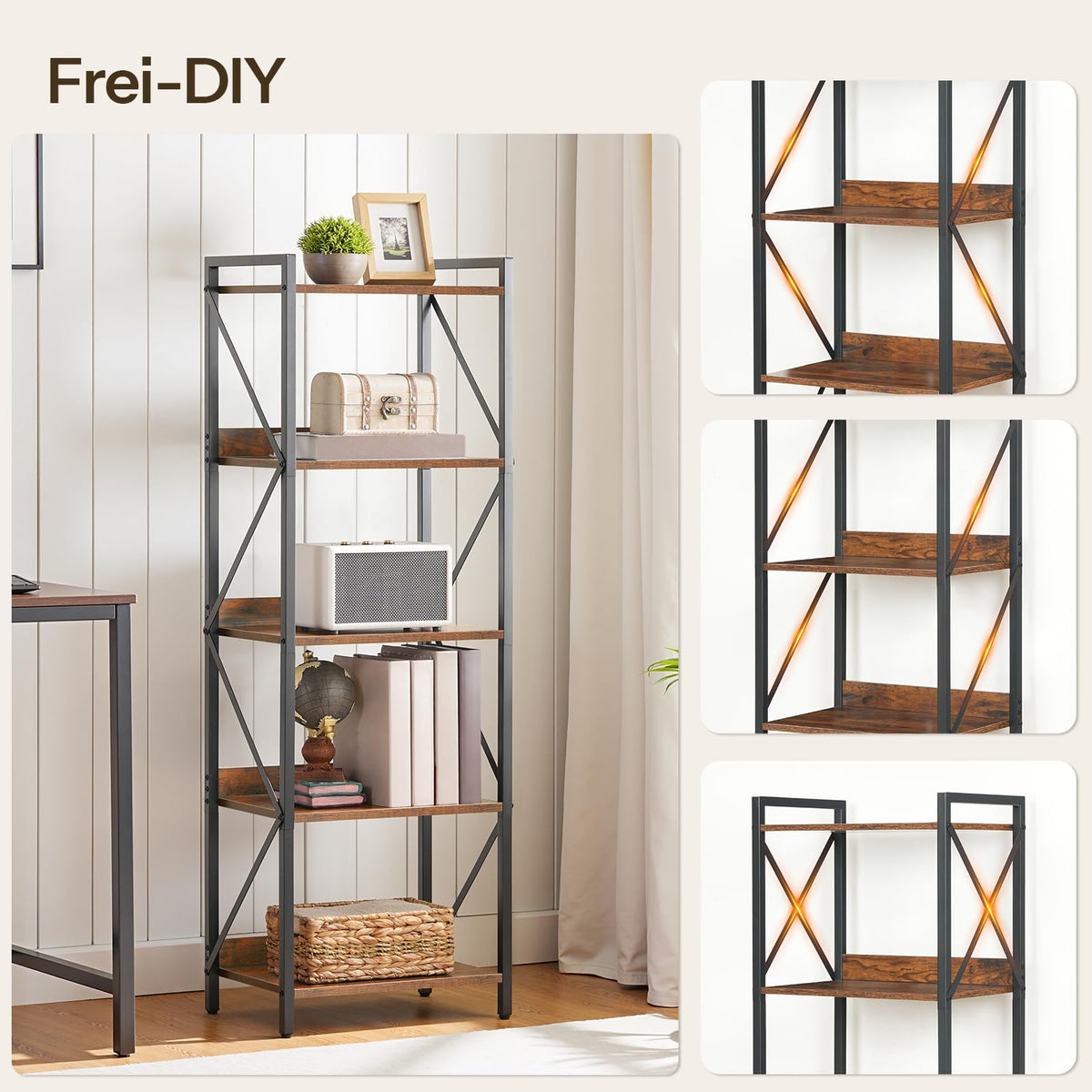 5-Tier Industrial Bookshelf with Metal Frame T53962