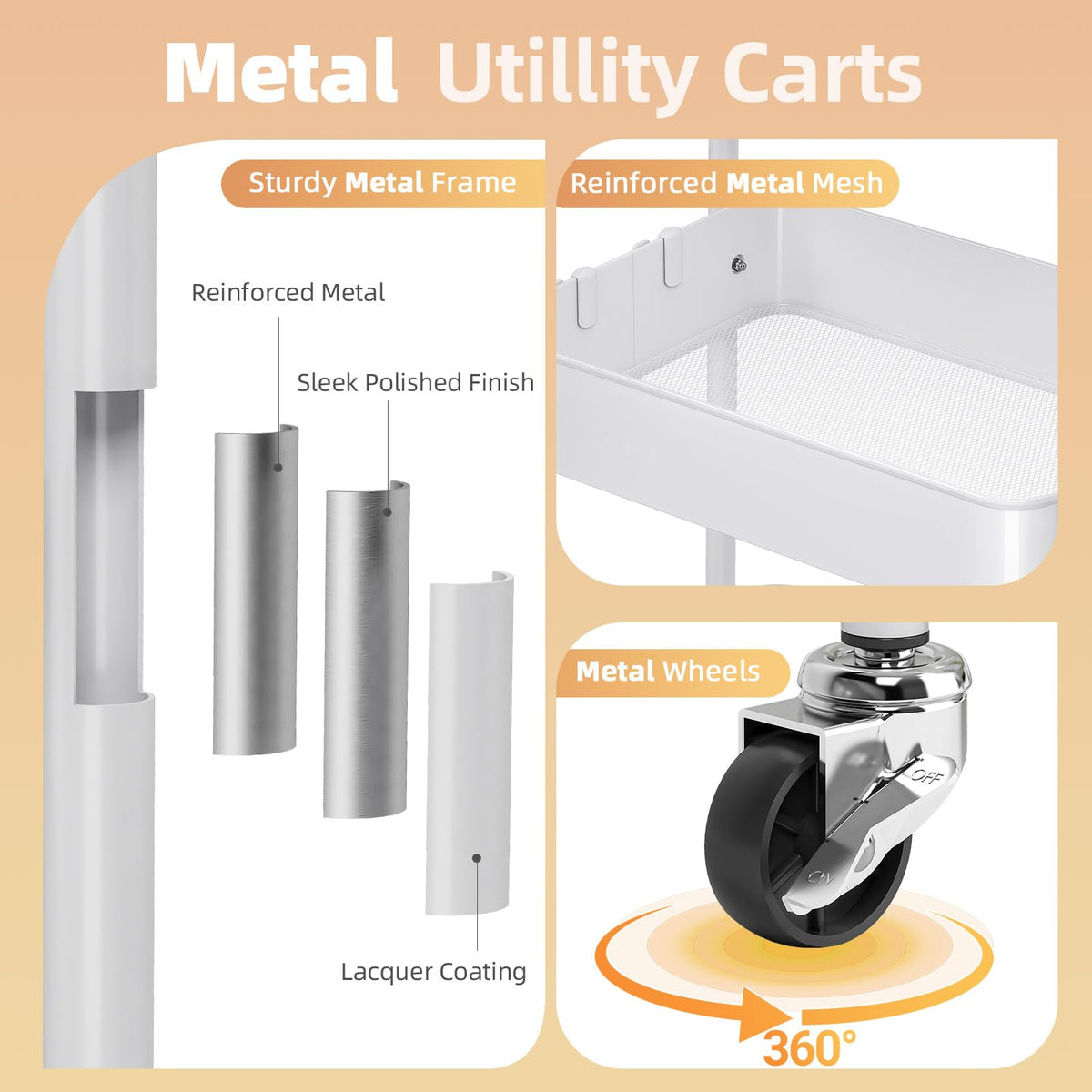3 Tier Metal Rolling Cart with Drawer X61026