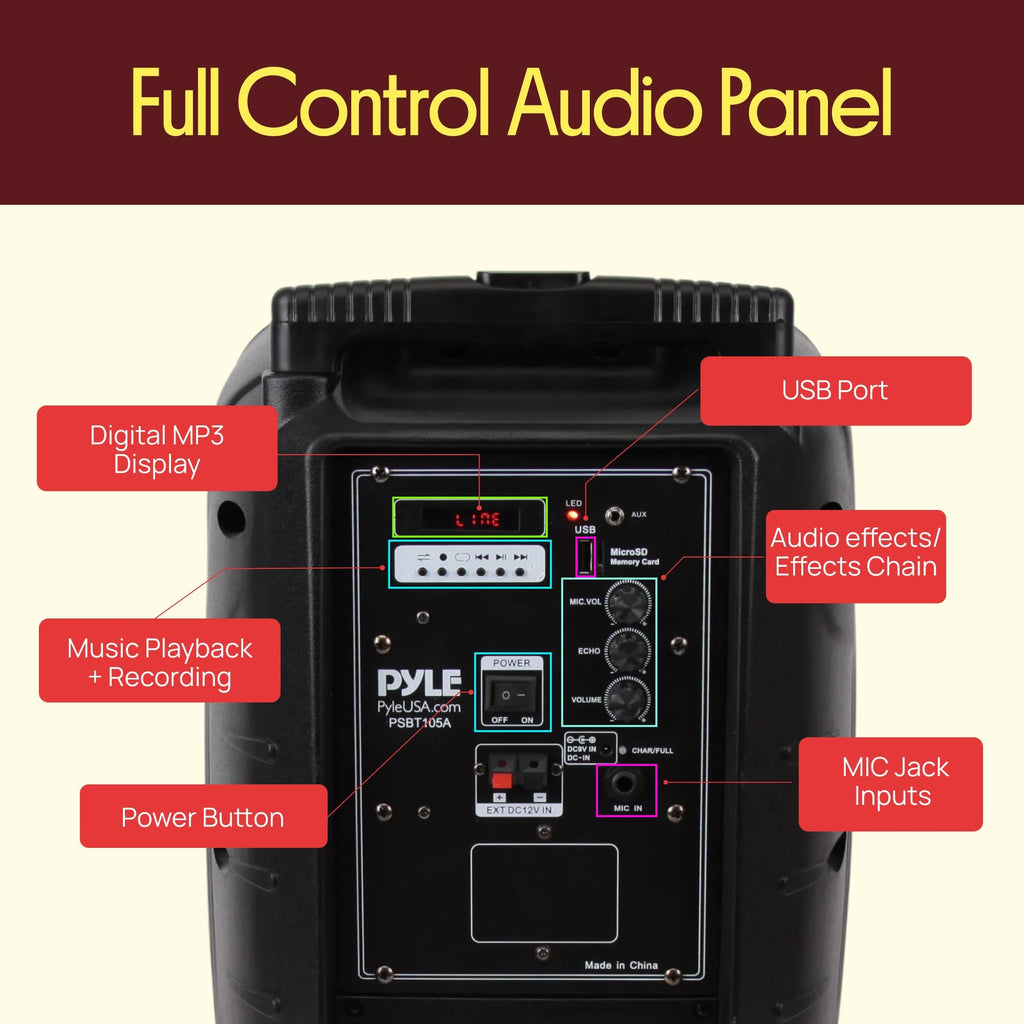 1000W Portable Bluetooth PA Speaker with 10'' Subwoofer and Wireless Mic Y16356