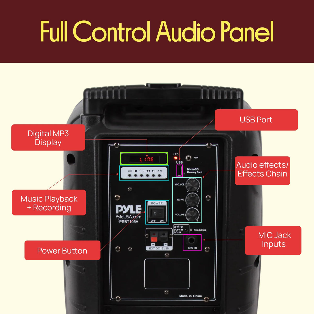 1000W Portable Bluetooth PA Speaker with 10'' Subwoofer and Wireless Mic Y16356