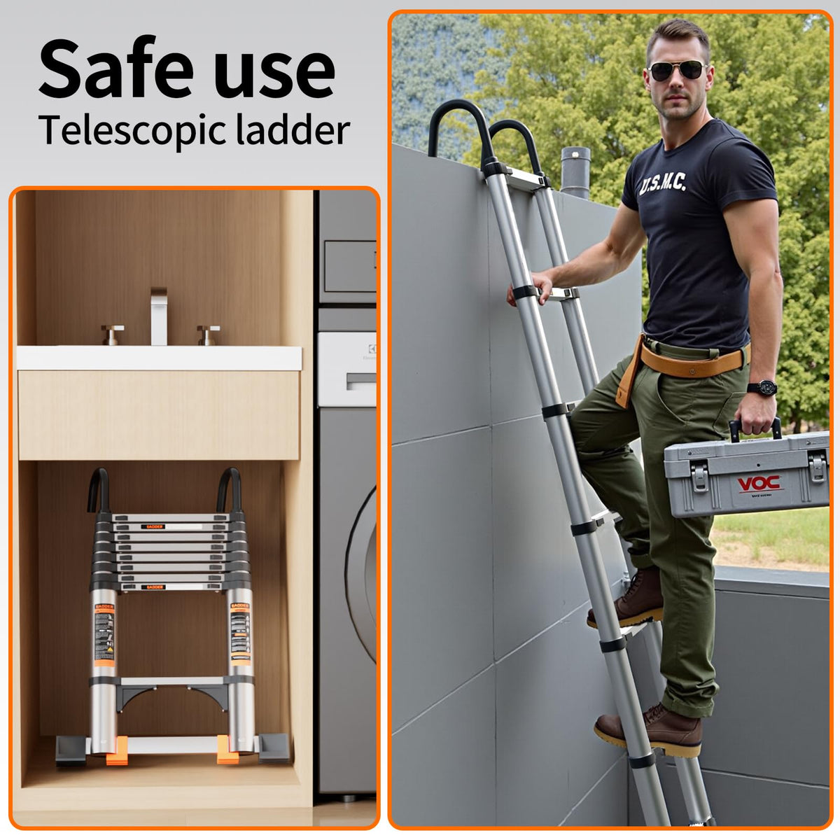 19.5FT Aluminum Telescoping Ladder 330lbs C386390