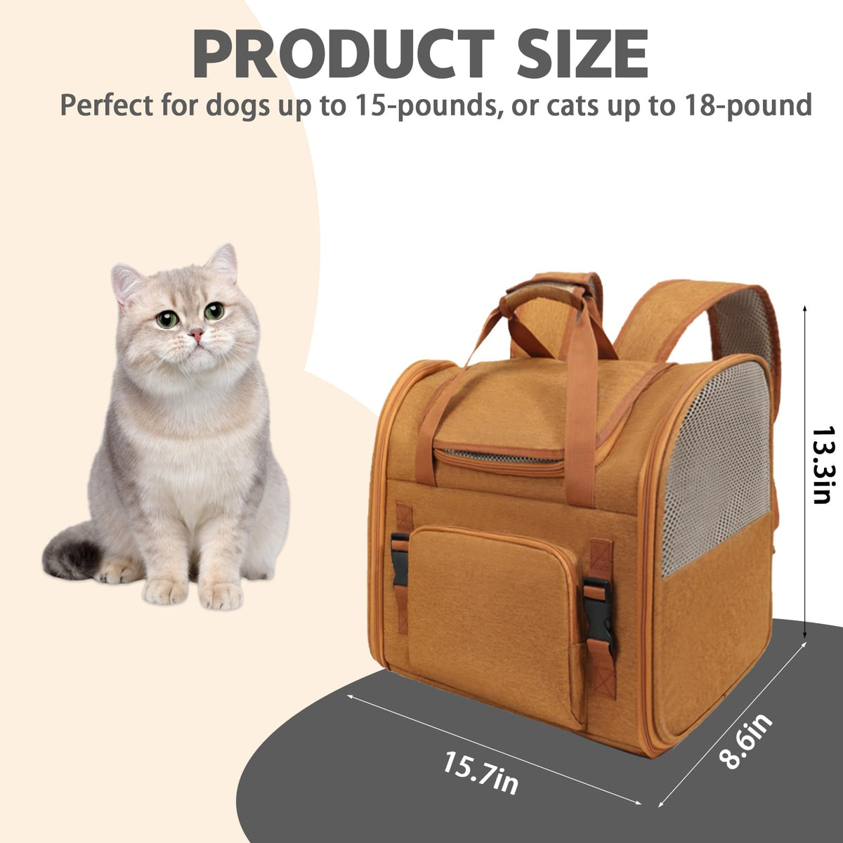 Brown Expandable Breathable Mesh Cat Carrier Backpack H34563