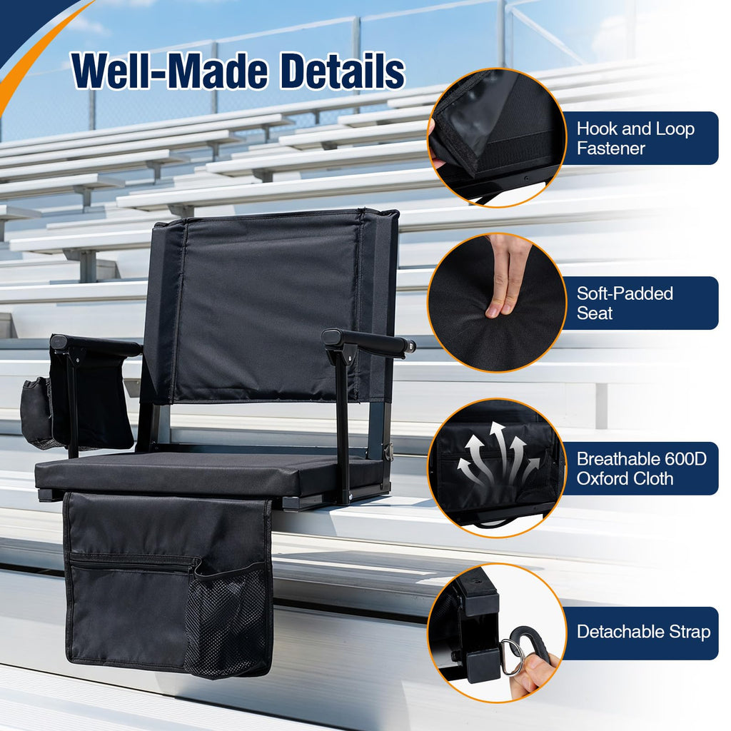 2 Pack Stadium Seats with Back Support & Cup Holders O3642