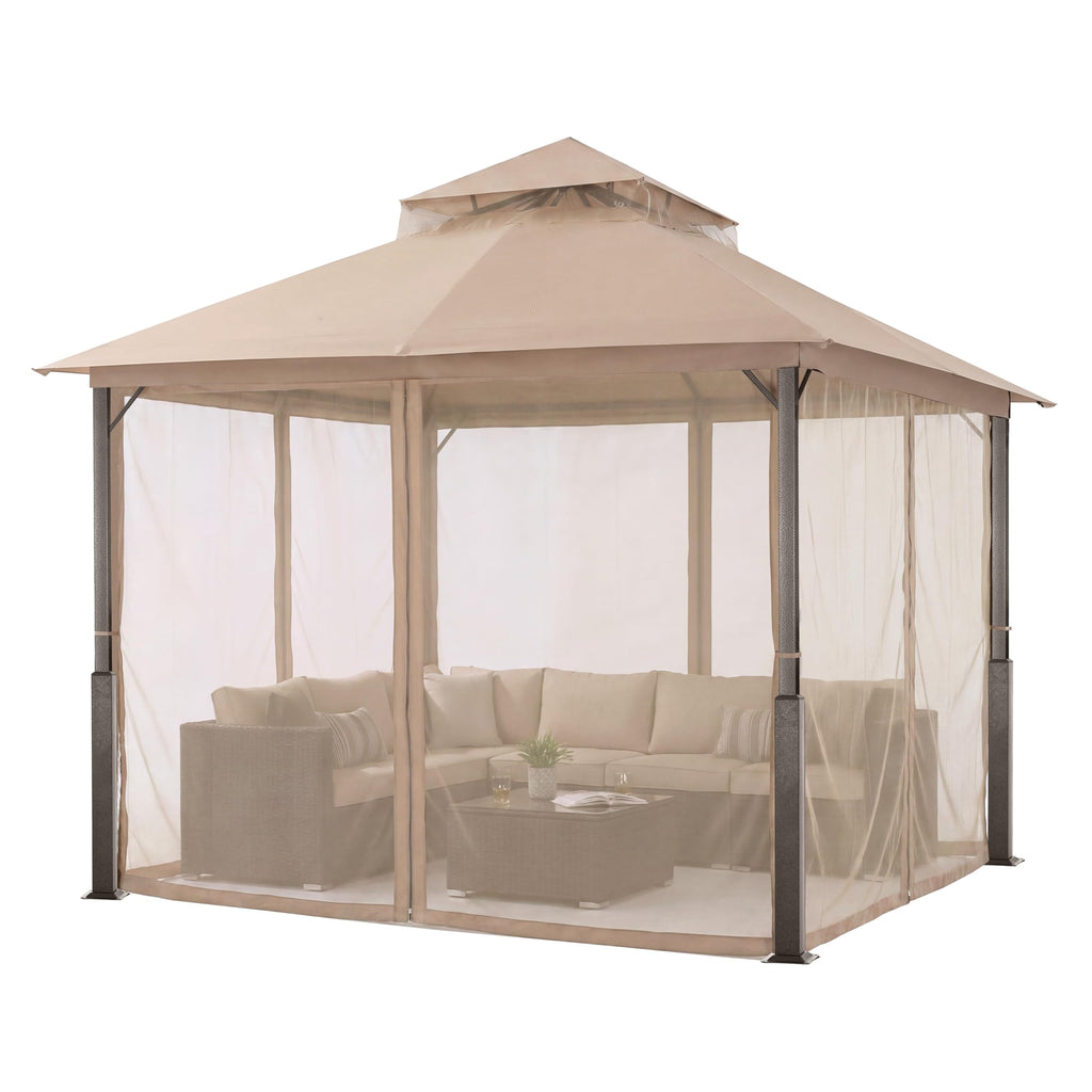 Khaki 9x9 Outdoor Patio Gazebo with Mosquito Netting E225
