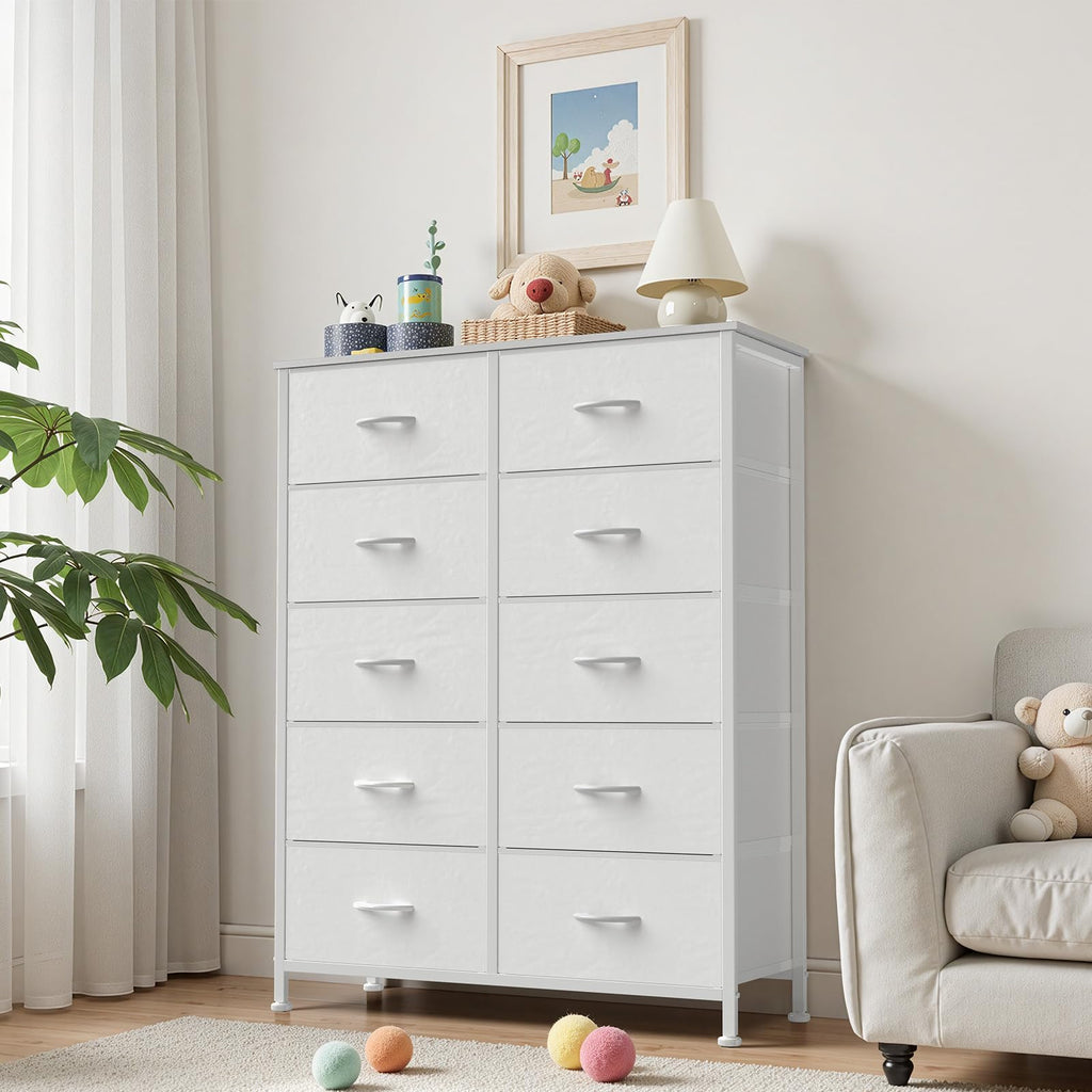 White 10 Drawer Tall Dresser F8081
