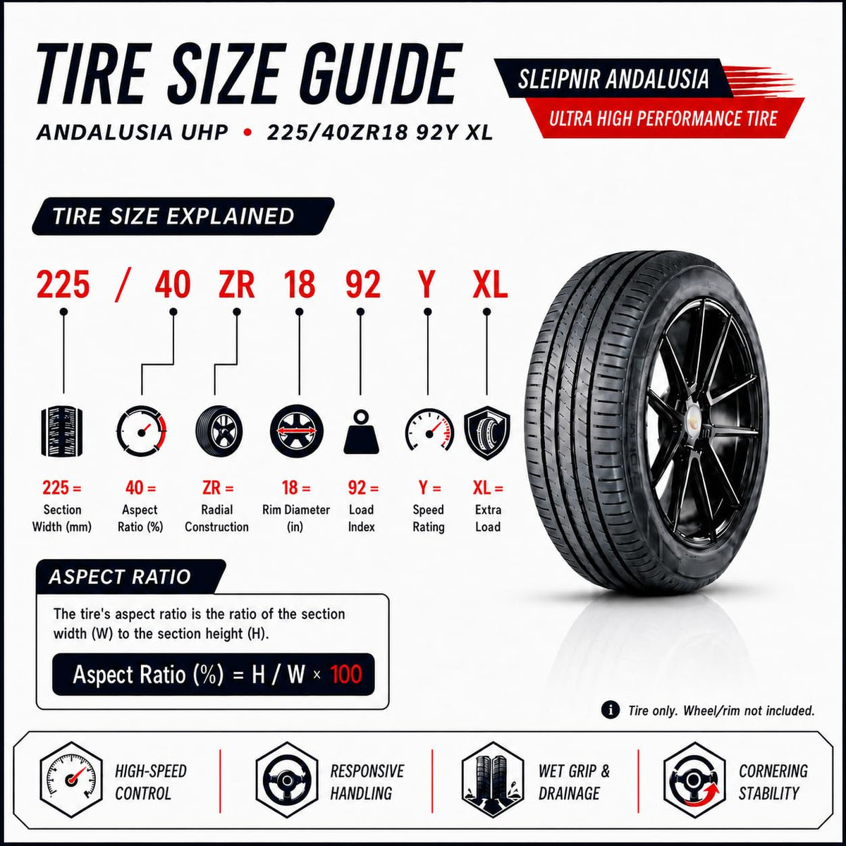 225/40ZR18 92Y XL Ultra High Performance All Season Tires I75598