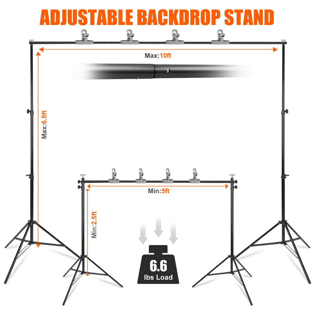 6.5x10FT Portable Backdrop Stand Kit with 4 Steel Clamps Carrying Bag O65509