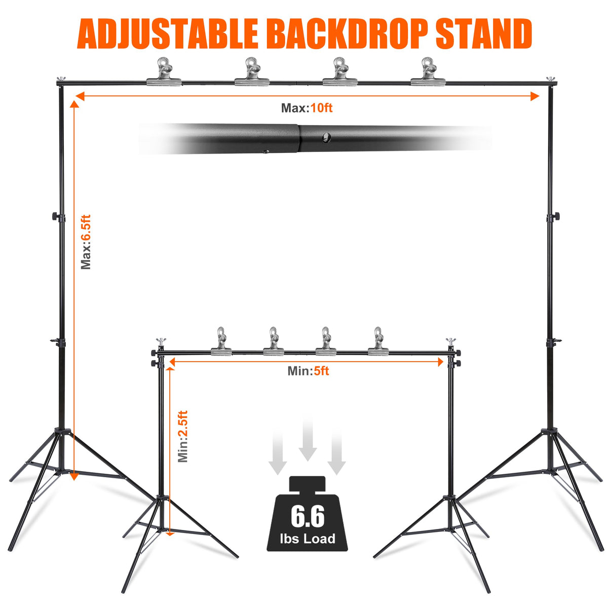 6.5x10FT Portable Backdrop Stand Kit with 4 Steel Clamps Carrying Bag O65509