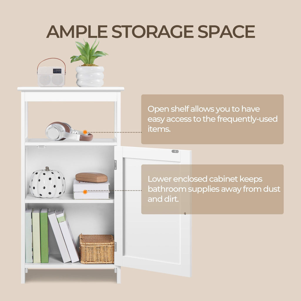 White Bathroom Storage Cabinet with Door & Open Shelf V78299